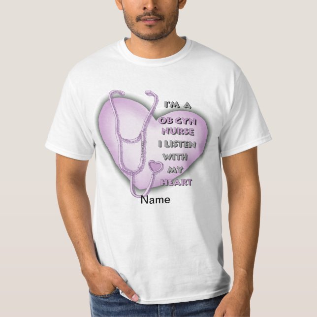 Lila Heart ObGyn Nurse T Shirt (Framsida)