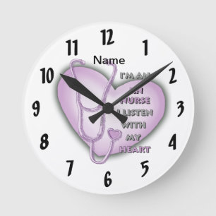 Lila Heart RN Nurse Clock Rund Klocka