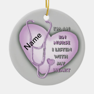 Lila Heart RN Nurse Julgransprydnad Keramik