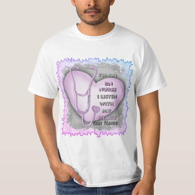 Lila Heart RN Nurse T Shirt (Framsida)