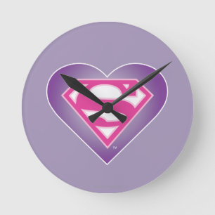 Lila Heart S-Shield Rund Klocka
