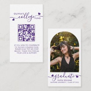 Lila Heart Script QR Code College Fund Foto Tilläggskort