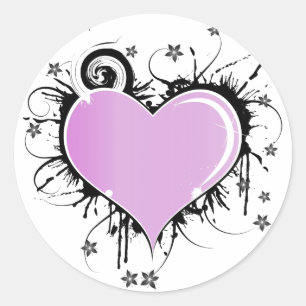 Lila Heart Tatto Stil med blommor Runt Klistermärke
