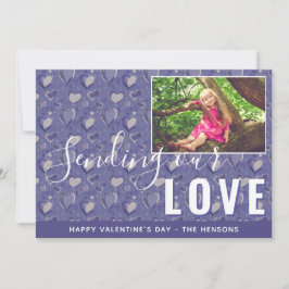 Lila Heart Valentine's Day Script Family Photo Julkort