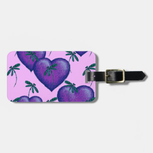 Lila Hearts and Dragonflies Bagagebricka