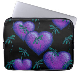 Lila Hearts and Dragonflies Laptop Sleeve