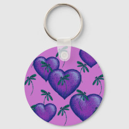 Lila Hearts and Dragonflies Nyckelring