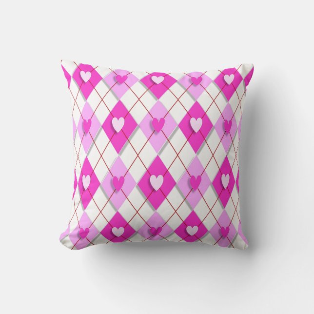 Lila Hearts Argyle Pillow Kudde (Framsida)