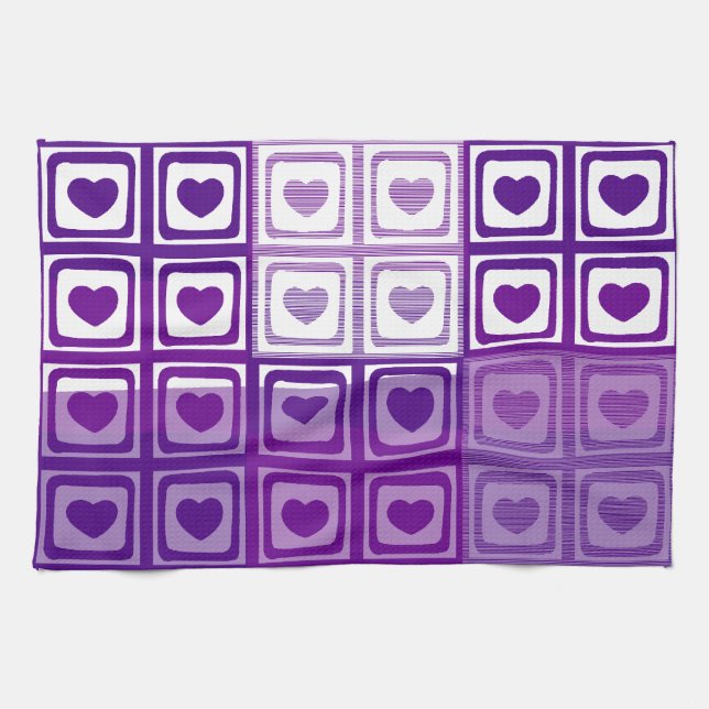 Lila Hearts Art Deco Kitchen Towel Kökshandduk (Horisontell)