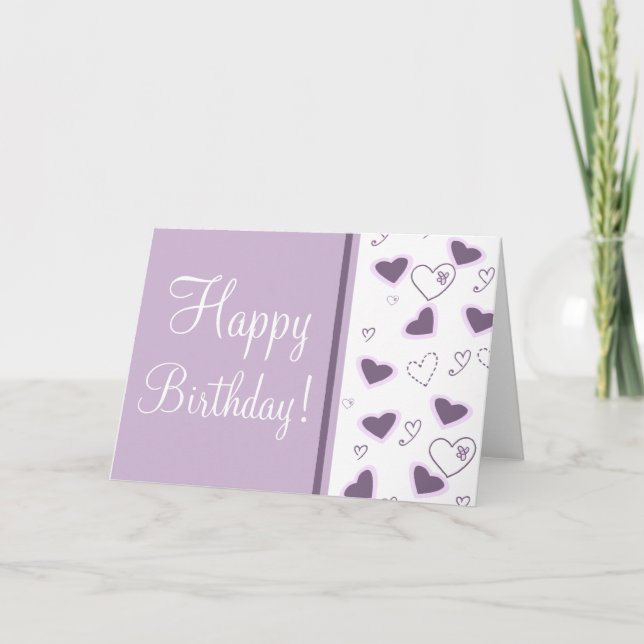 Lila Hearts "Birthday Card" Kort (Framsida)