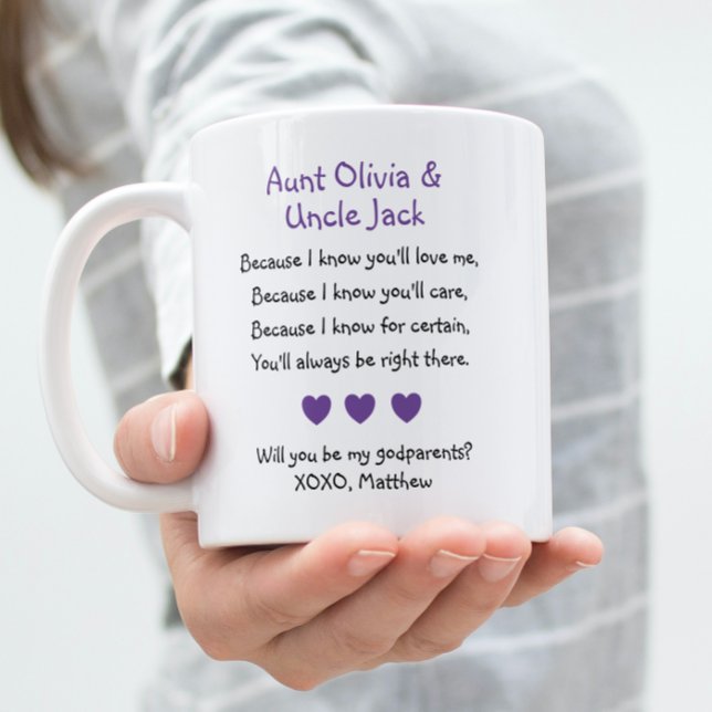 Lila Hearts, blir du min gudföräldrars Dikt Foto? Kaffemugg (Skapare uppladdad)