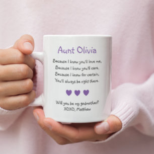 Lila Hearts blir du min gudmor Photo Kaffemugg
