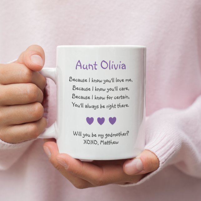Lila Hearts blir du min gudmor Photo Kaffemugg (Skapare uppladdad)