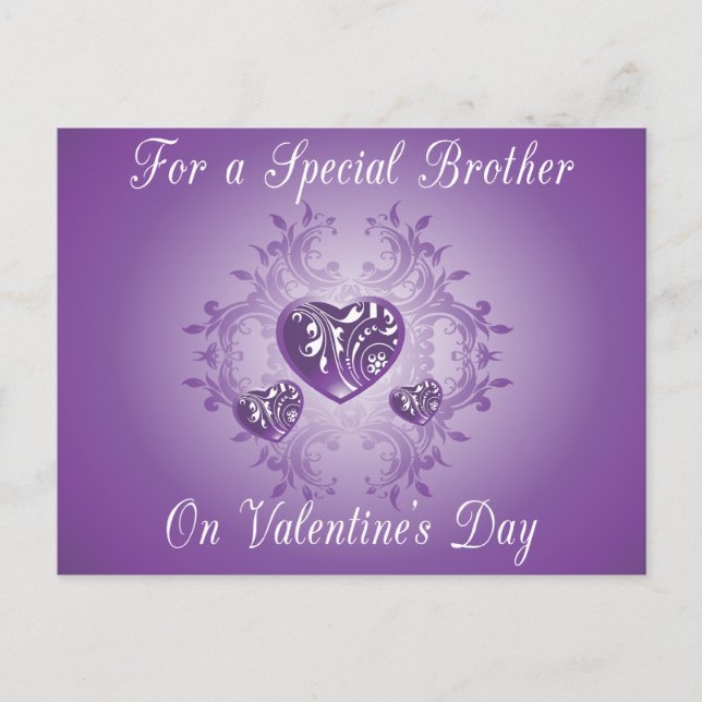 Lila Hearts Brother Valentine vykort (Framsida)