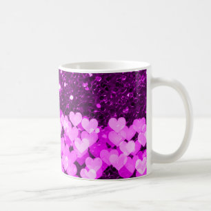 Lila Hearts Faux Glitter Kaffemugg