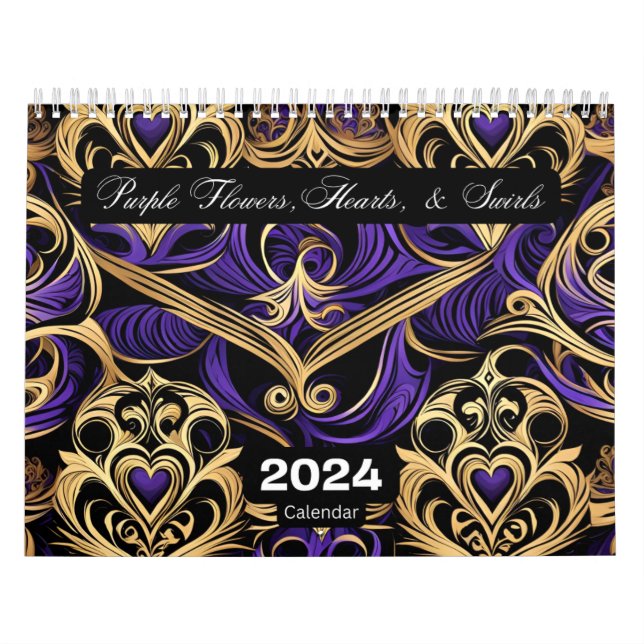 Lila Hearts Flowers & Swirls Kalender (Omslag)