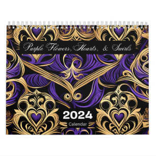 Lila Hearts Flowers & Swirls Kalender