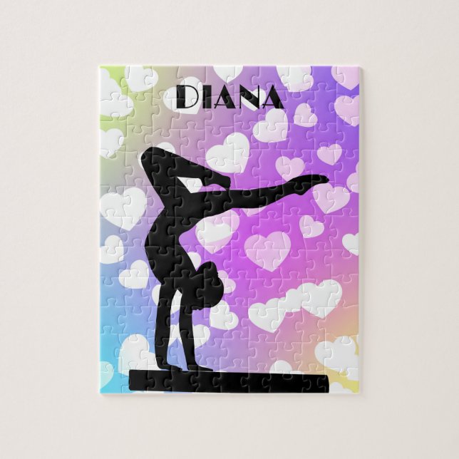 Lila Hearts GYMNASTICS PUZZLE Personlig Pussel (Vertikal)