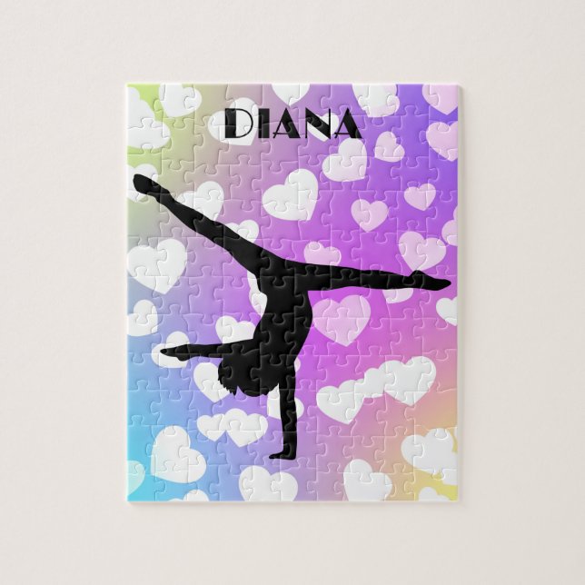 Lila Hearts GYMNASTICS PUZZLE Personlig Pussel (Vertikal)