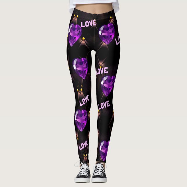 Lila Hearts & Kärlek Valentines Leggings (Framsida)