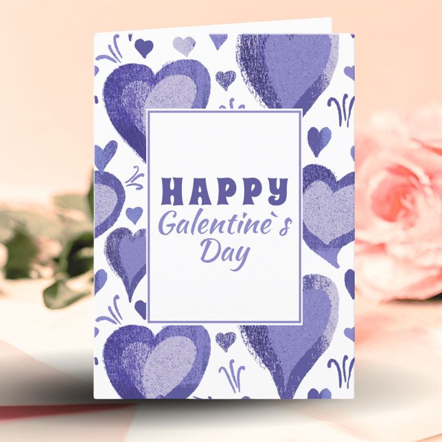 Lila Hearts Lycklig Galentine's Day Helgkort (Skapare uppladdad)