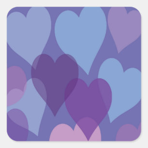 Lila Hearts Mönster (6), Sweet Romantic Hearts. Fyrkantigt Klistermärke