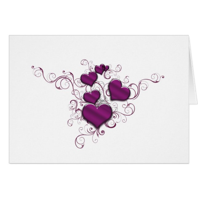 Lila Hearts och Ribbon Intertwted Hälsningskort (Framsidan Horizontal)