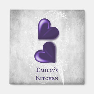 Lila Hearts Personlig Magnet