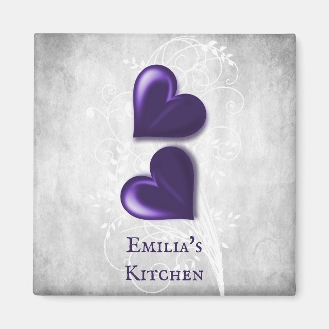 Lila Hearts Personlig Magnet (Framsidan)