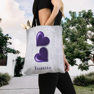 Lila Hearts Personlig Tote Bag Tygkasse