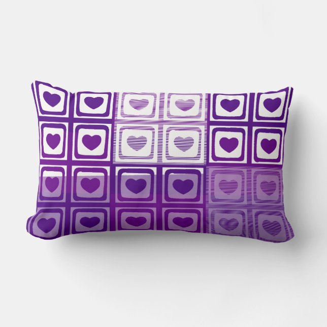 Lila Hearts Retro Art Deco Pillow Lumbarkudde (Framsida)