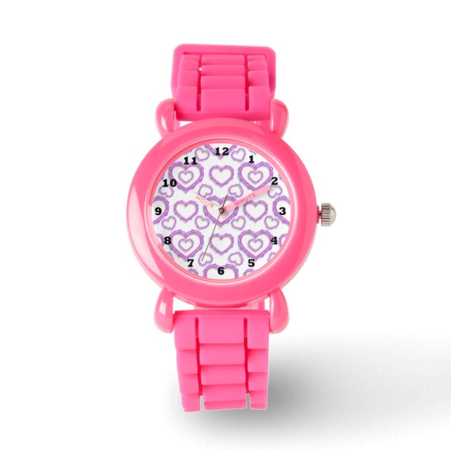 Lila Hearts Rosa Glitter Watch Armbandsur (Framsida)