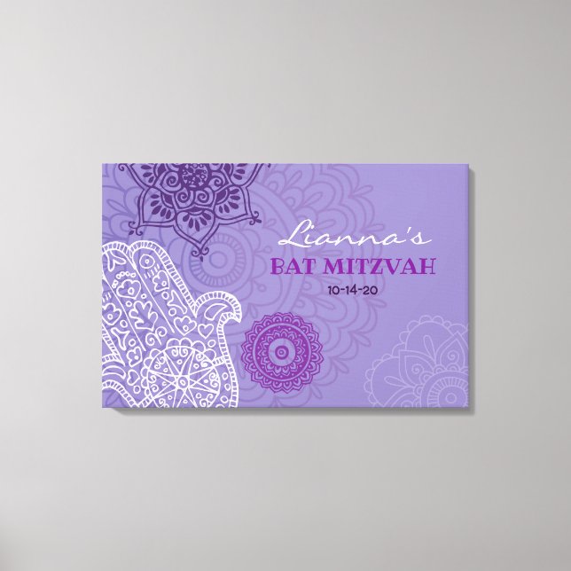 Lila Hemsa Bat mitzvah Memory Sign-In Board Canvastryck (Framsida)