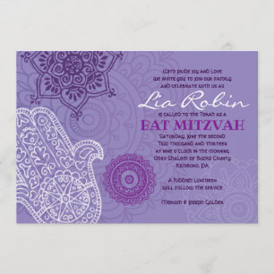 Lila HEMSA HAND av GOD Bat mitzvah inbjudan