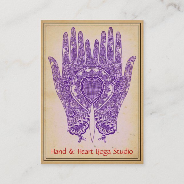 Lila Henna Händer Yoga Studio Affärskort Visitkort (Framsida)