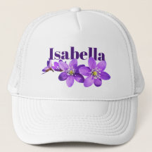 Lila Hepatica-blommor med namn