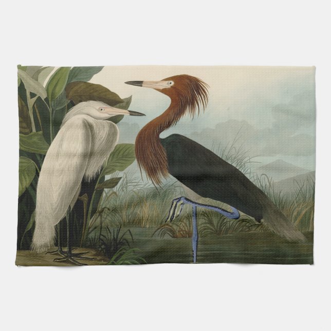 Lila Heron Audubon Bird Wildlife Painting Kökshandduk (Horisontell)