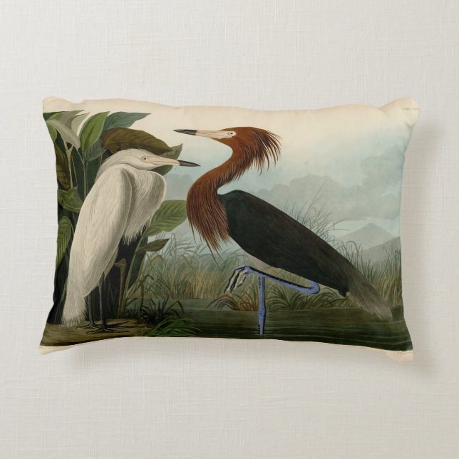 Lila Heron Audubon Bird Wildlife Painting Prydnadskudde (Baksidan)