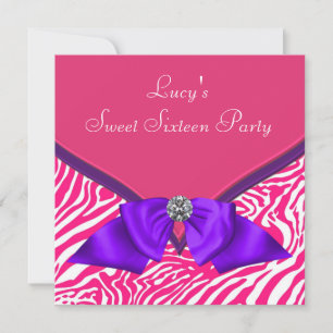Lila het rosa zebra Sweet 16 födelsedagsfest Inbjudningar