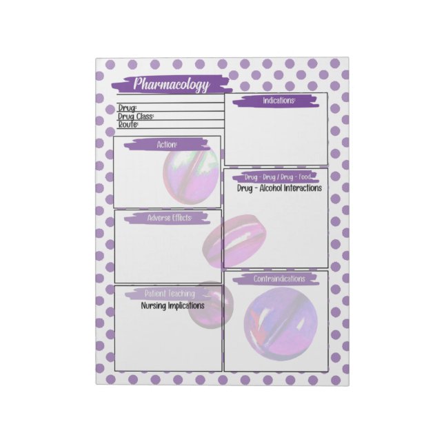 Lila Hethcare Student Pharmacology Template Anteckningsblock (Roterad)