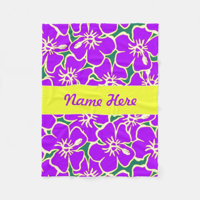 Lila Hibiscus Flowers Tropical Hawaiian Decor Fleecefilt (Framsidan)