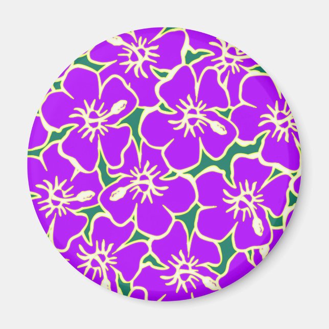 Lila Hibiscus Flowers Tropical Hawaiian Luau Magnet (Framsidan)