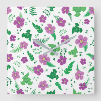 Lila Hibiscus Fyrkantig Klocka