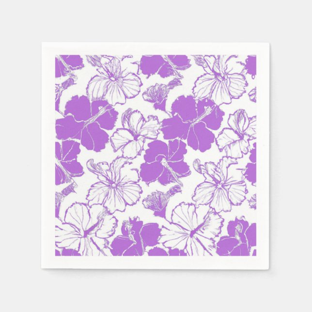 Lila Hibiscus Hawaiianska blomman Mönster Napkins Pappersservett (Framsidan)
