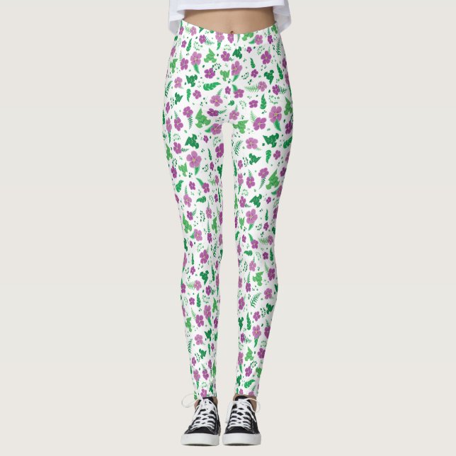 Lila Hibiscus Leggings (Framsida)