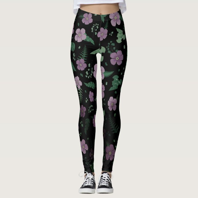 Lila Hibiscus Leggings (Framsida)