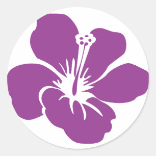 Lila Hibiscus Tropical Wedding Favor Stickers Runt Klistermärke