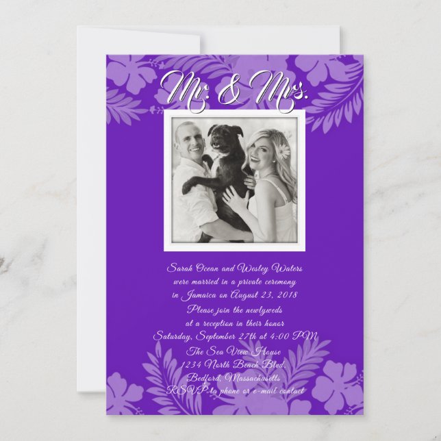 Lila Hibiscusblad Foto Mottagning Endast Inbjudningar (Framsida)