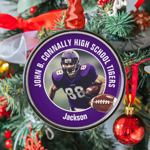 Lila High School Football Player Photo jul Julgransprydnad Metall