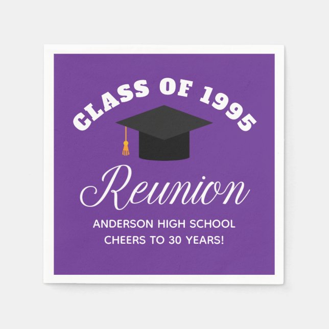Lila High School Reunion Personlig Party Pappersservett (Framsidan)
